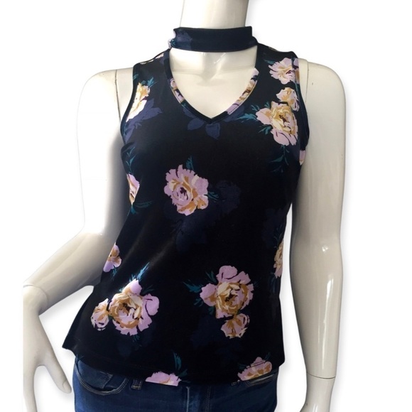 𝅺candie’s floral velour choker tank top V-neck - Picture 1 of 6